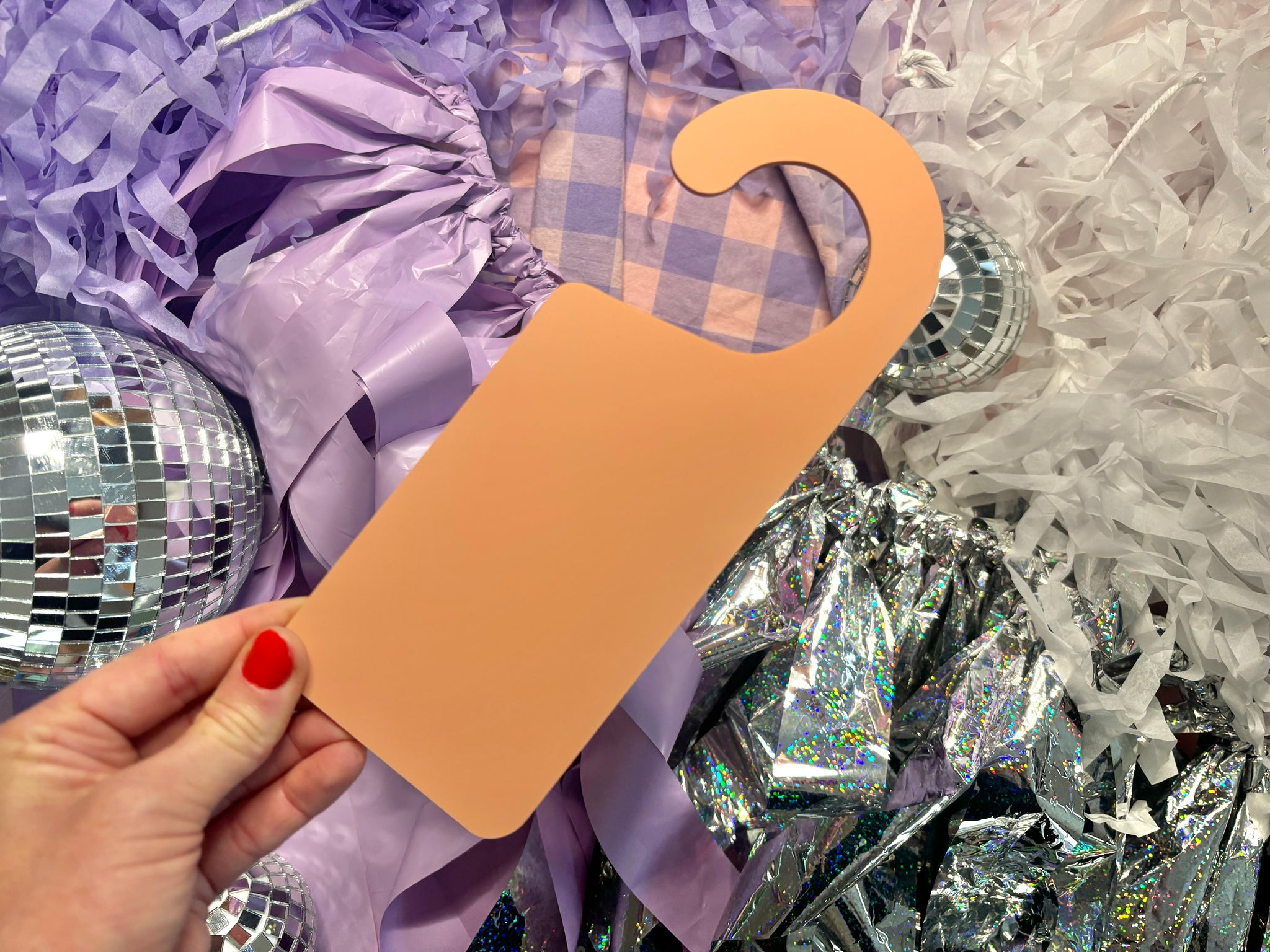 SS | peach acrylic door hanger