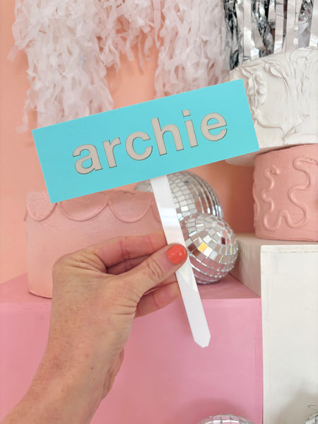 MINTY CUSTOM NAME PLAQUE - Cake Topper (with removable stake)