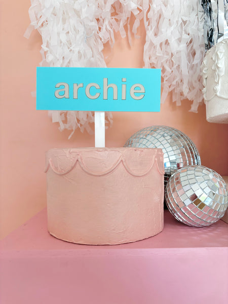 MINTY CUSTOM NAME PLAQUE - Cake Topper (with removable stake)