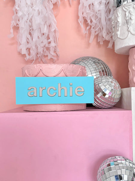 MINTY CUSTOM NAME PLAQUE - Cake Topper (with removable stake)