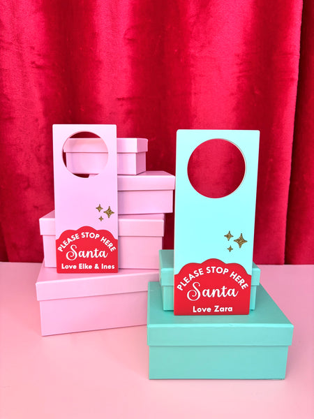 Pink custom Santa door sign