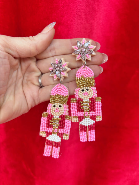 PINK NUT CRACKER STATEMENT EARRINGS