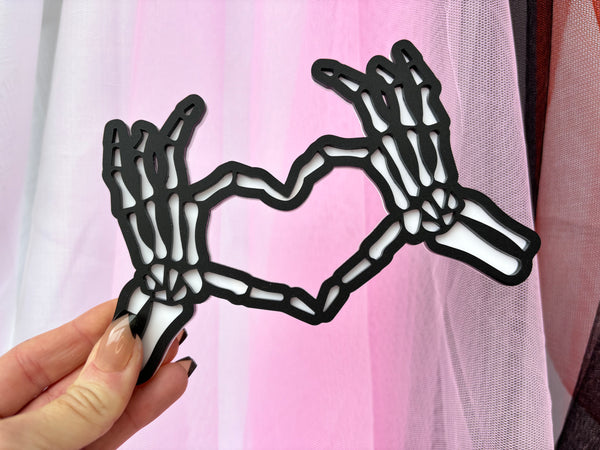 BLACK SKELETON HEART HANDS - Acrylic Charm