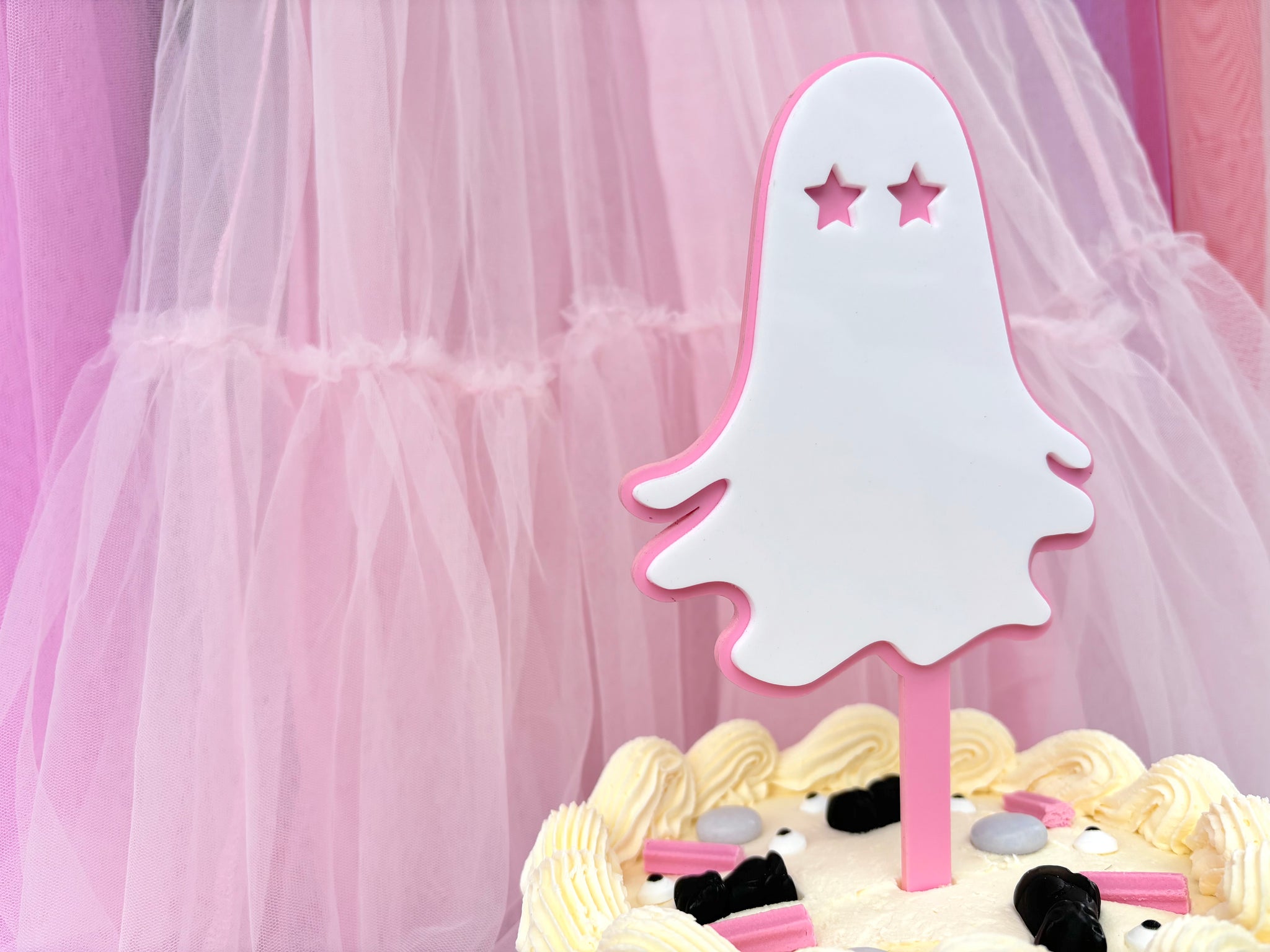 PINK STAR EYED GHOST - Cake Topper