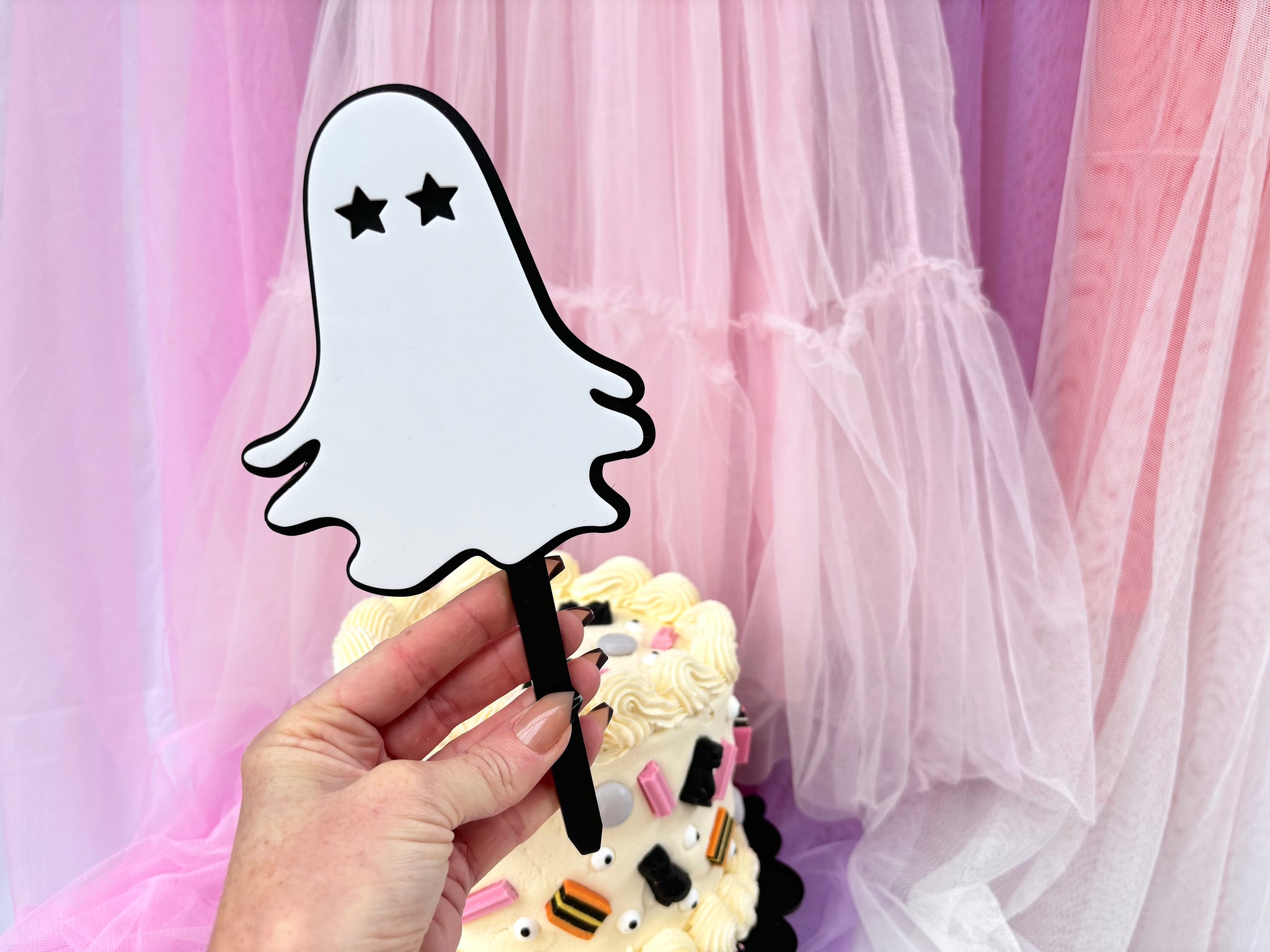 BLACK STAR EYED GHOST - Cake Topper