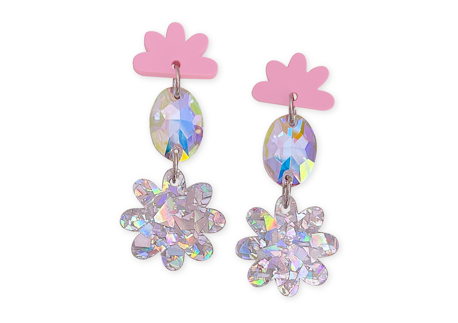 FLOWER DISCO DROP EARRINGS