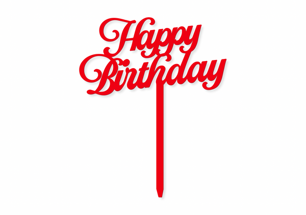 RED SCRIPT HAPPY BIRTHDAY - Cake Topper