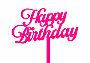 HOT PINK SCRIPT HAPPY BIRTHDAY - Cake Topper