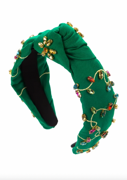 GREEN FABRIC AND JEWEL STRING LIGHTS HEADBAND