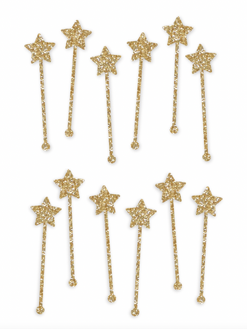 GOLD GLITTER STAR Acrylic Swizzle Sticks (set of 12)